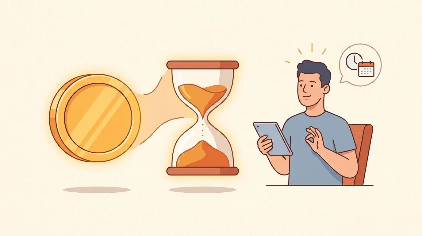 Một đồng xu biến thành đồng hồ cát thời gian, người chủ có thêm thời gian rảnh