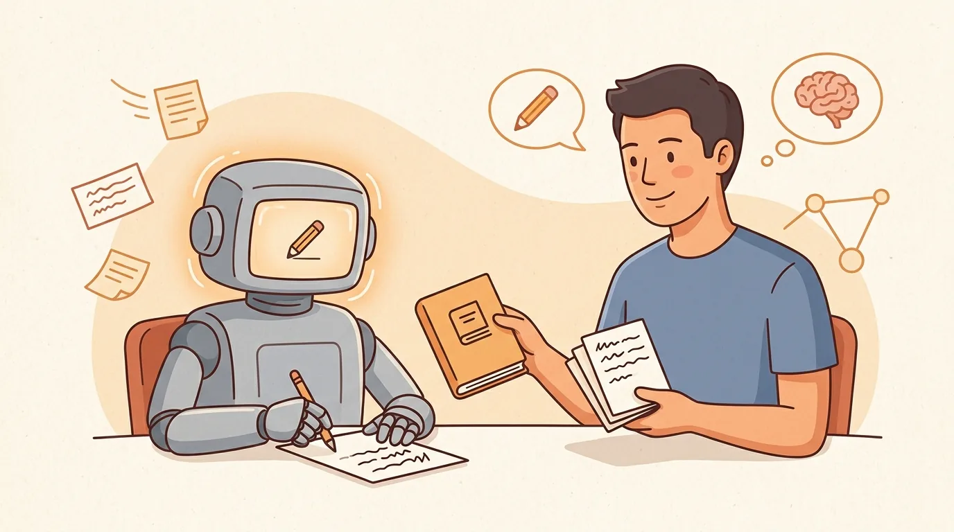 Một người đưa cho robot viết lách vài quy tắc và đoạn mẫu, rồi robot viết theo giọng của anh