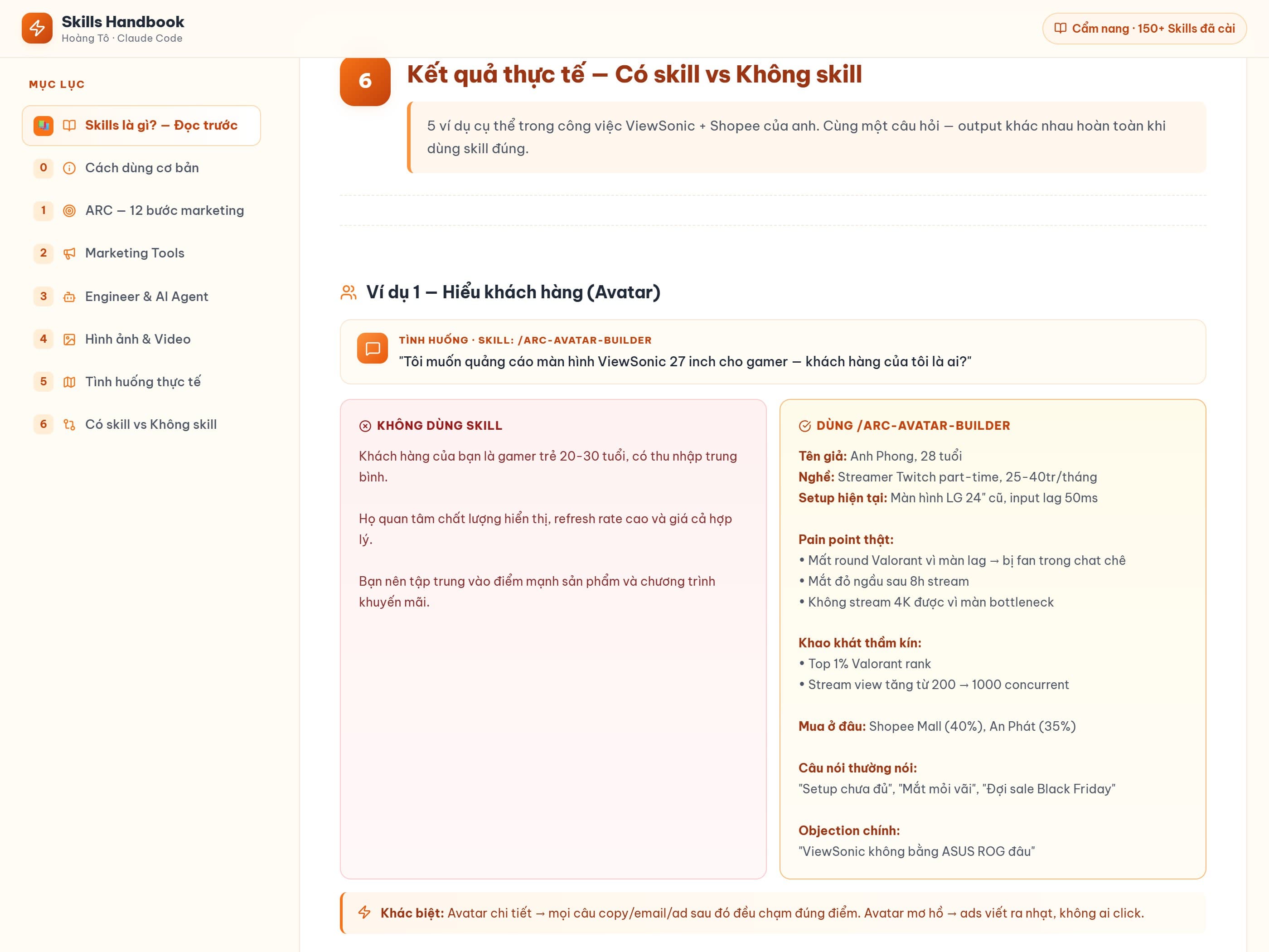 So sánh chat thường vs có skill · bảng đối chiếu
